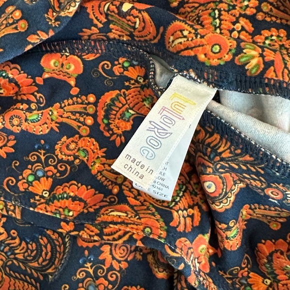 LulaRoe OS Navy Blue and Orange Leggings - Picture 2 of 3